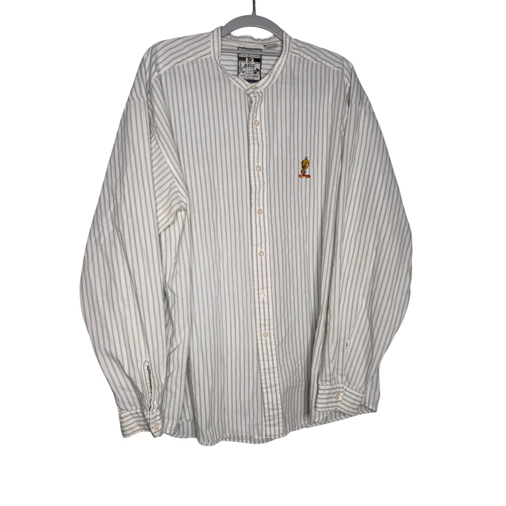 Vintage 90s Looney Tunes tweety Bird embroidered Striped long sleeve button down